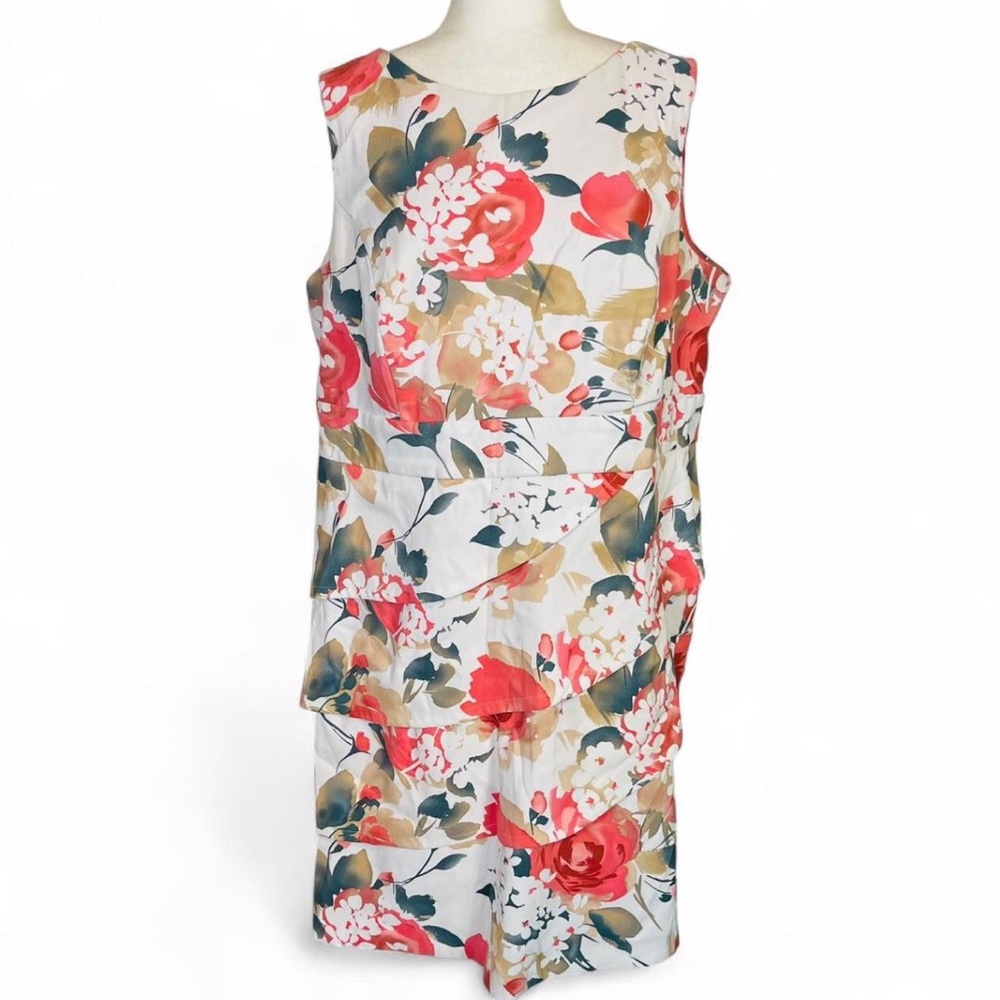 dressbarn Coral & Olive Floral Sleeveless Sheath Dress